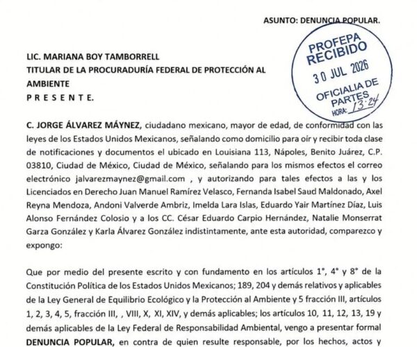 ÁLVAREZ MAYNES PROMUEVE DENUNCIA POPULAR