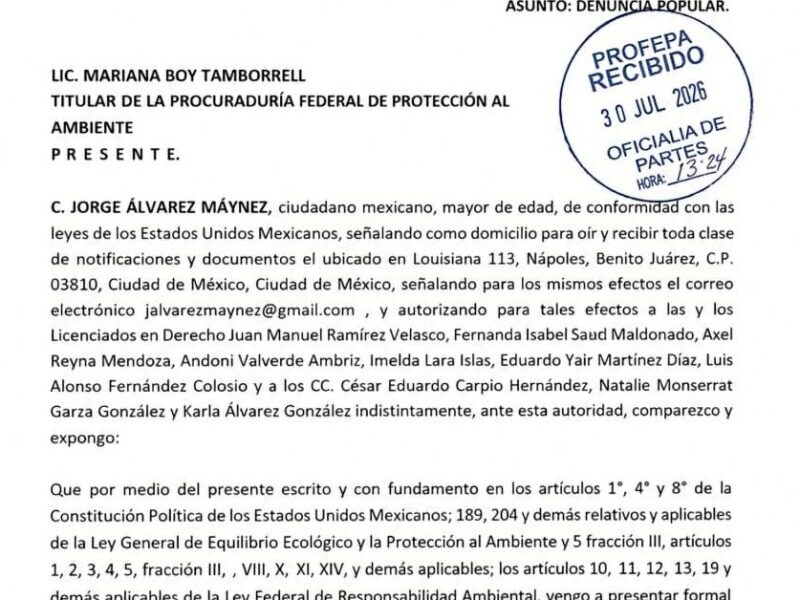 ÁLVAREZ MAYNES PROMUEVE DENUNCIA POPULAR