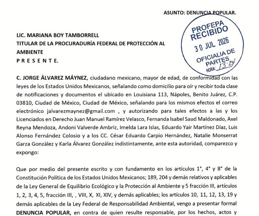 ÁLVAREZ MAYNES PROMUEVE DENUNCIA POPULAR